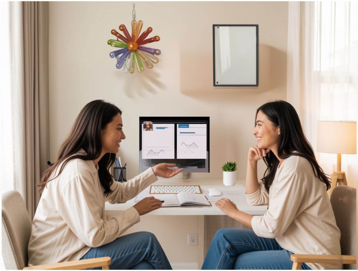 two women talking in front of a computer learning how to interpret their numbers